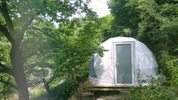 Dome met deur tussen dicht groen